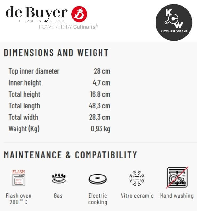 กระทะเหล็กบลูสตีล de Buyer 5020.28 ขนาด 28 ซม.